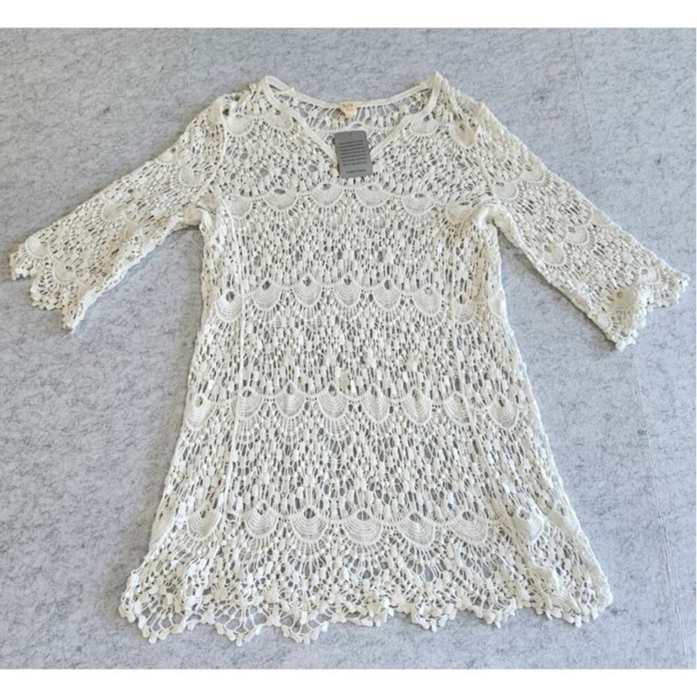 Surf Gypsy White Crochet Swim Cover-Up Tunic Dress CC3025A Size L, New, NWT